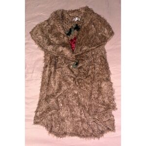 Soho Chick Soft‎ Brown Knit Sleeveless Open Front Boho Rose Cardigan Sweater M